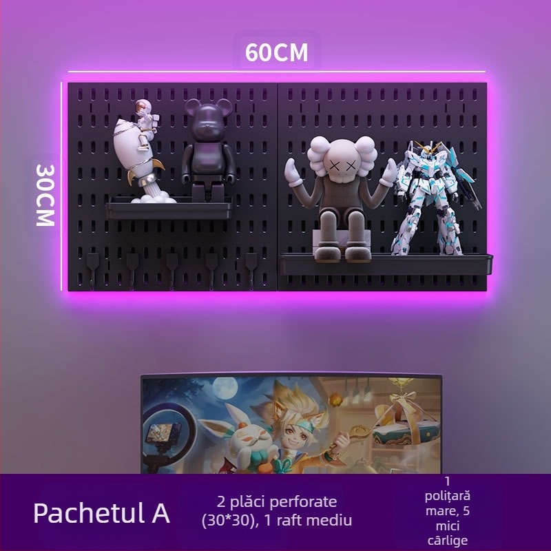 Panou perforat pentru perete cu cârlige – montaj fără găuri, 1 nivel, depozitare multifuncțională, ambalaj 20 buc.