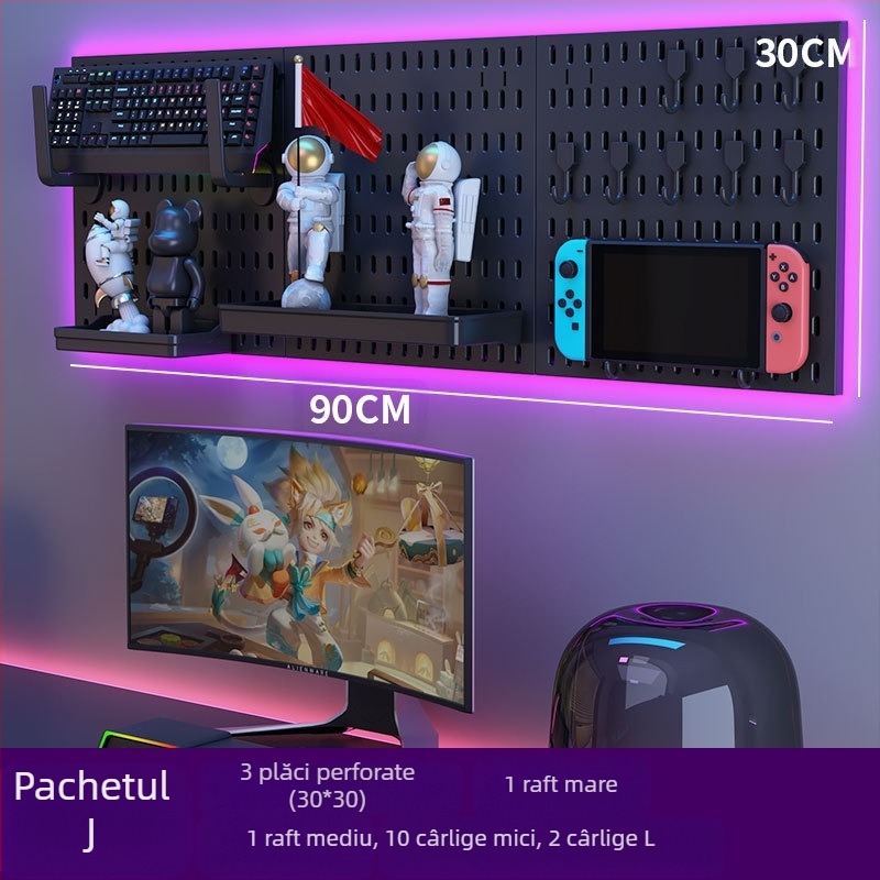 Panou perforat pentru perete cu cârlige – montaj fără găuri, 1 nivel, depozitare multifuncțională, ambalaj 20 buc.