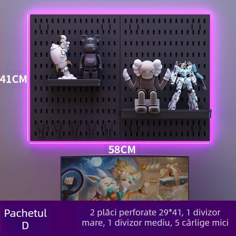 Panou perforat pentru perete cu cârlige – montaj fără găuri, 1 nivel, depozitare multifuncțională, ambalaj 20 buc.