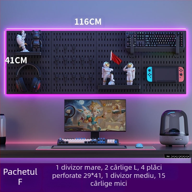 Panou perforat pentru perete cu cârlige – montaj fără găuri, 1 nivel, depozitare multifuncțională, ambalaj 20 buc.