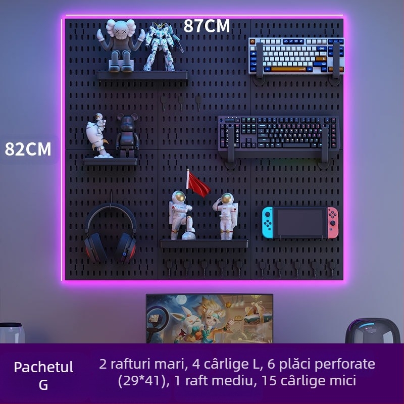 Panou perforat pentru perete cu cârlige – montaj fără găuri, 1 nivel, depozitare multifuncțională, ambalaj 20 buc.