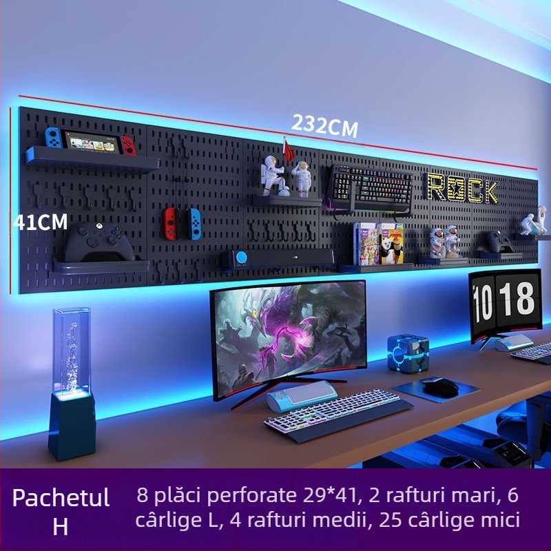 Panou perforat pentru perete cu cârlige – montaj fără găuri, 1 nivel, depozitare multifuncțională, ambalaj 20 buc.