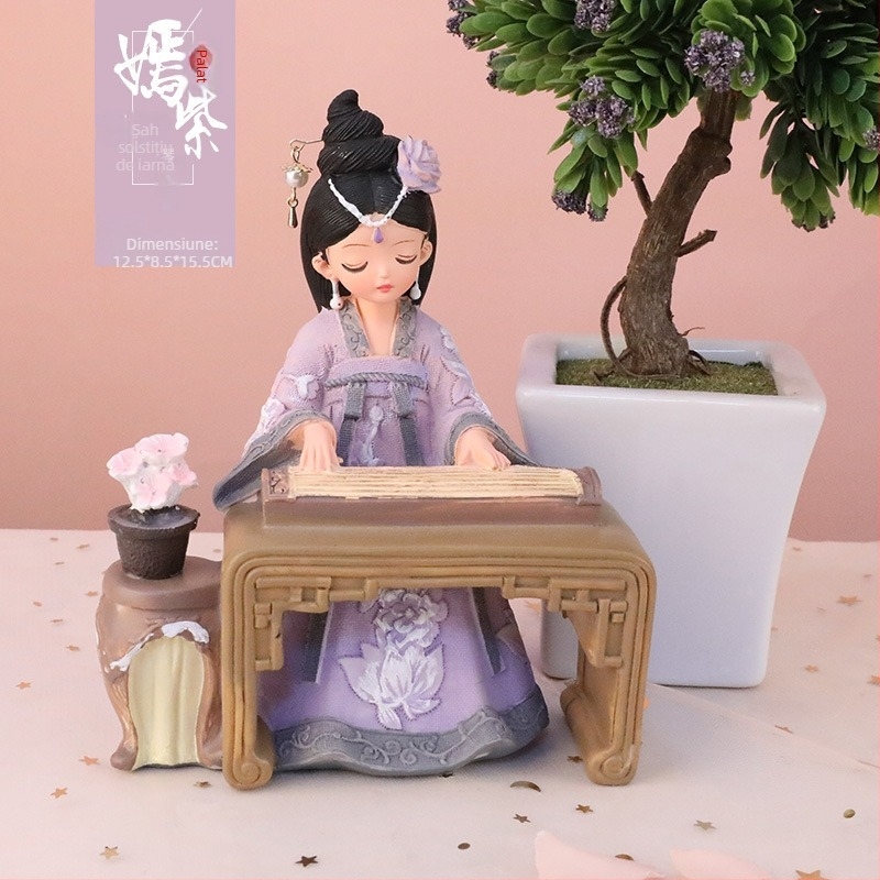 Ornament din rășină cu fată în Hanfu – stil antic, decor pentru casă și cadou, temă amintire de călătorie