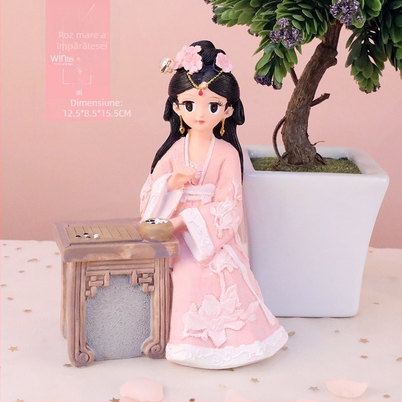 Ornament din rășină cu fată în Hanfu – stil antic, decor pentru casă și cadou, temă amintire de călătorie