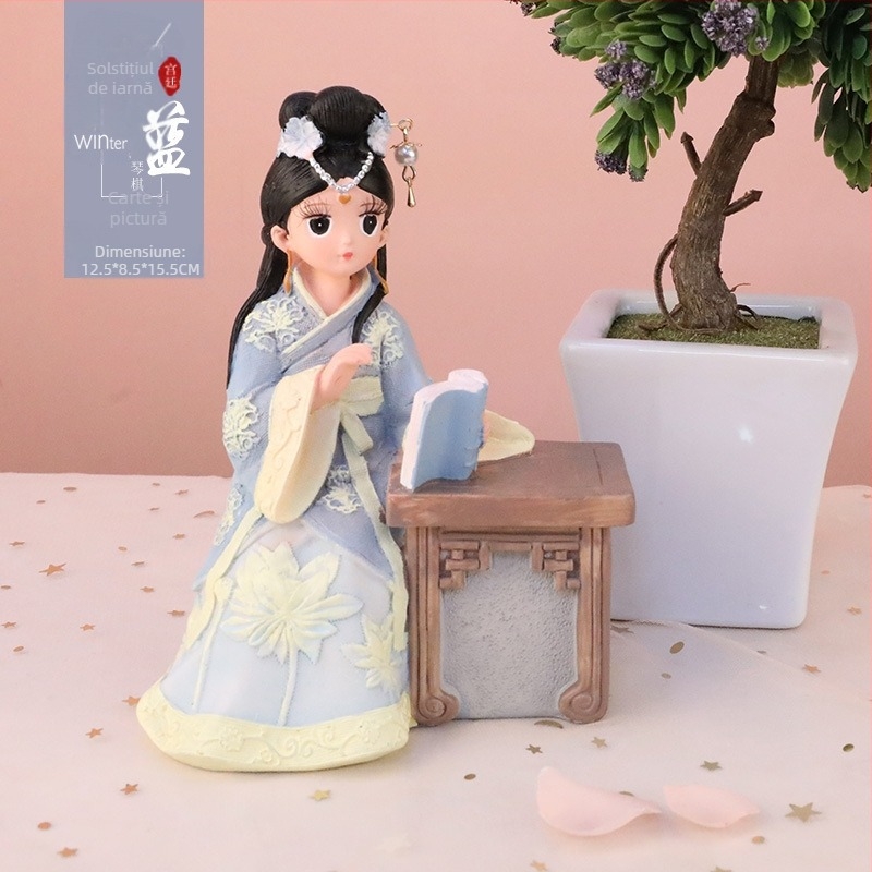 Ornament din rășină cu fată în Hanfu – stil antic, decor pentru casă și cadou, temă amintire de călătorie