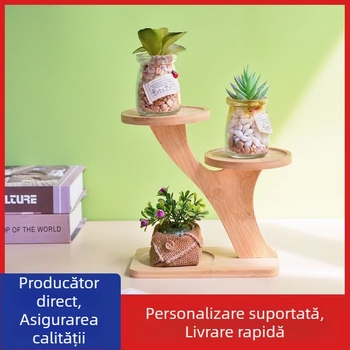 Suport de plante de birou din bambus pentru suculente — etajat, suport de ghivece, stil modern minimalist, montaj facil
