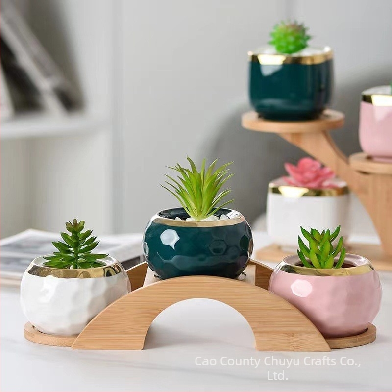 Suport de plante de birou din bambus pentru suculente — etajat, suport de ghivece, stil modern minimalist, montaj facil