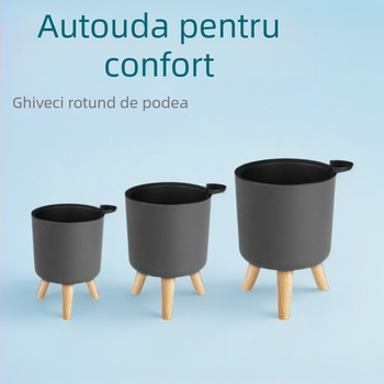 Ghiveci de flori cu auto-irigare, din plastic, rotund, de podea, mare, pentru living și dormitor.