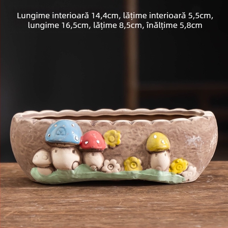 Ghiveci ceramic pentru suculente, oval, diametru mare, respirabil, pentru birou și casă