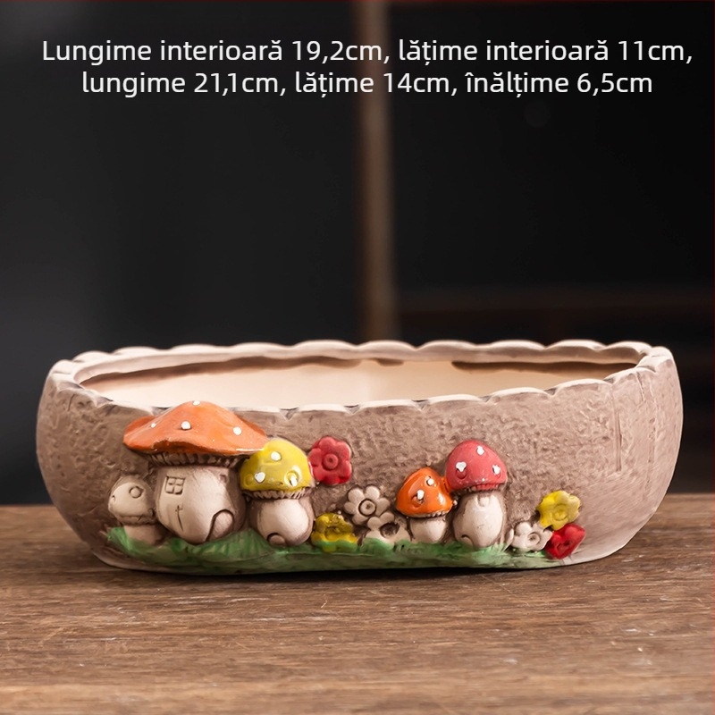 Ghiveci ceramic pentru suculente, oval, diametru mare, respirabil, pentru birou și casă