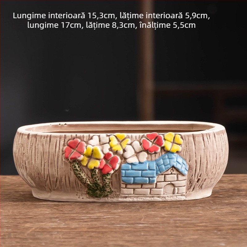 Ghiveci ceramic pentru suculente, oval, diametru mare, respirabil, pentru birou și casă