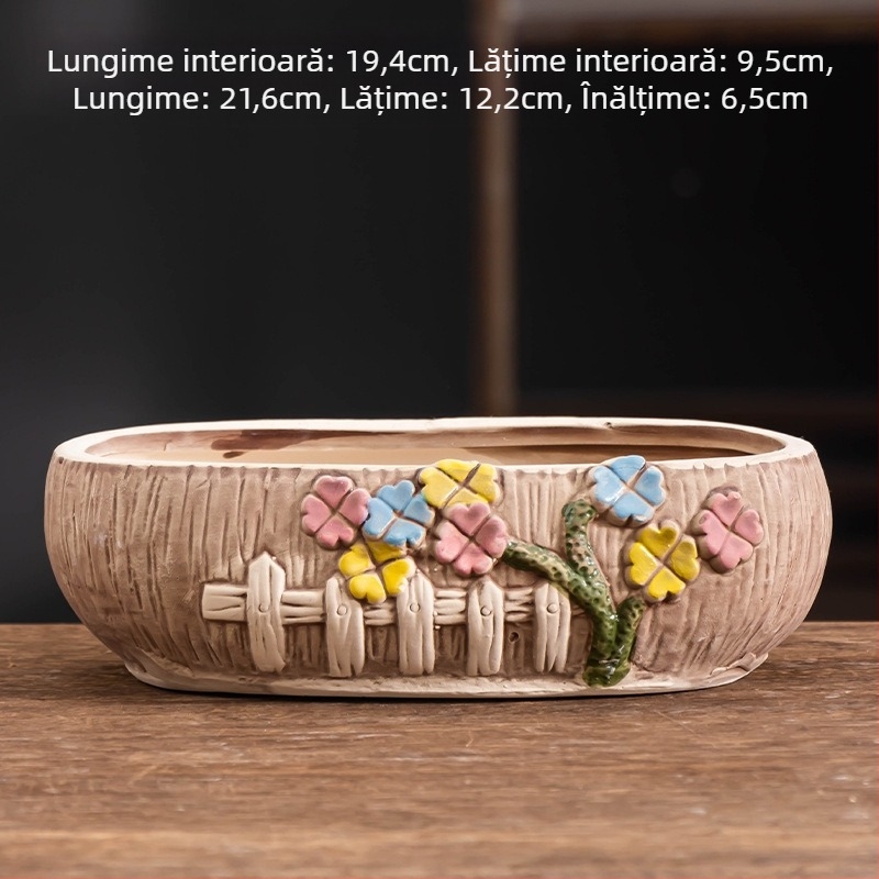Ghiveci ceramic pentru suculente, oval, diametru mare, respirabil, pentru birou și casă