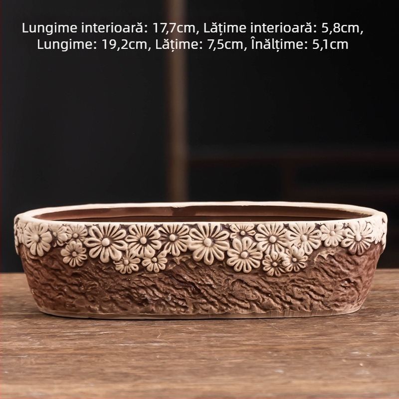 Ghiveci ceramic pentru suculente, oval, diametru mare, respirabil, pentru birou și casă