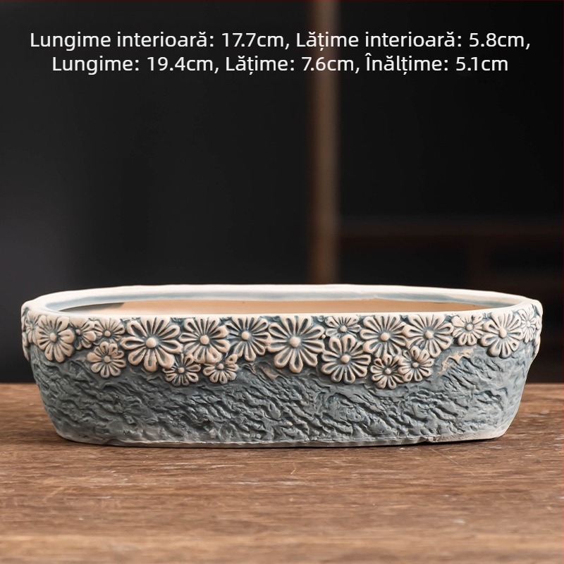 Ghiveci ceramic pentru suculente, oval, diametru mare, respirabil, pentru birou și casă