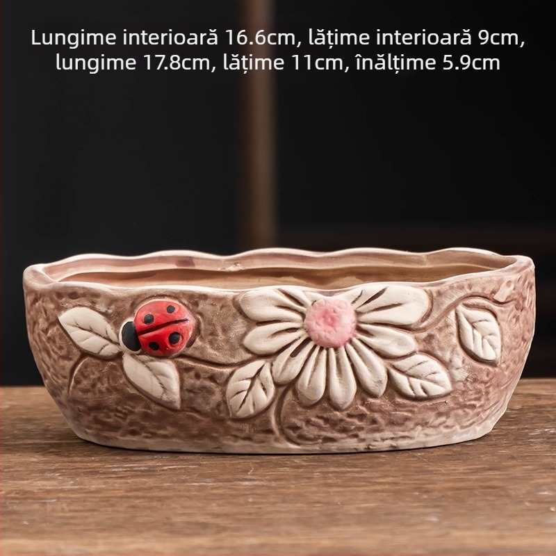 Ghiveci ceramic pentru suculente, oval, diametru mare, respirabil, pentru birou și casă