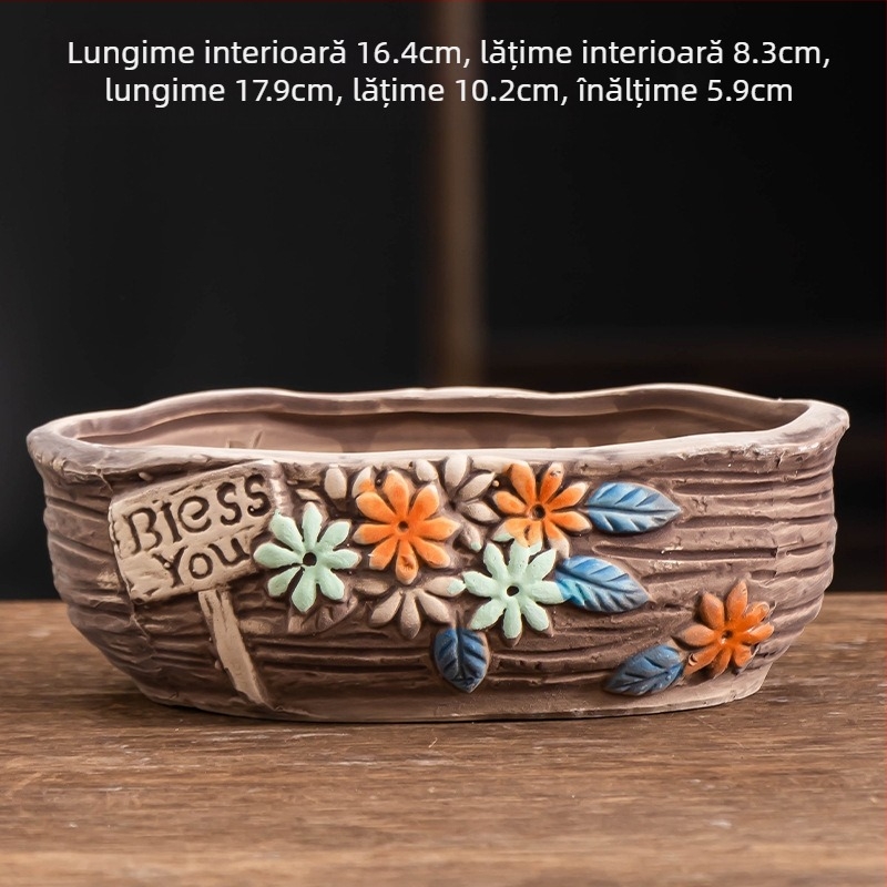 Ghiveci ceramic pentru suculente, oval, diametru mare, respirabil, pentru birou și casă