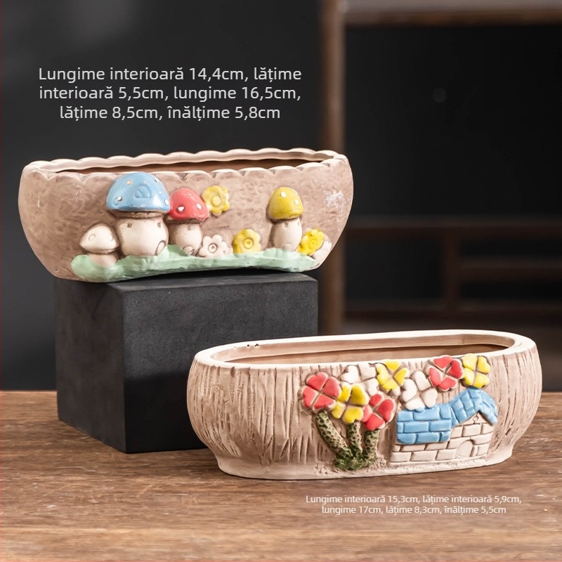 Ghiveci ceramic pentru suculente, oval, diametru mare, respirabil, pentru birou și casă