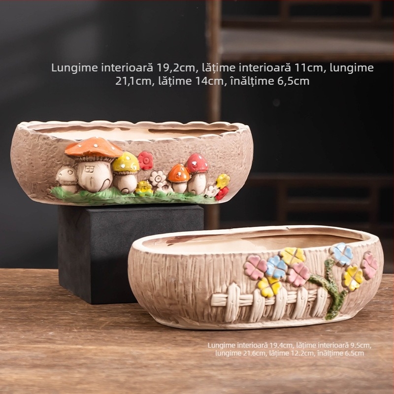 Ghiveci ceramic pentru suculente, oval, diametru mare, respirabil, pentru birou și casă