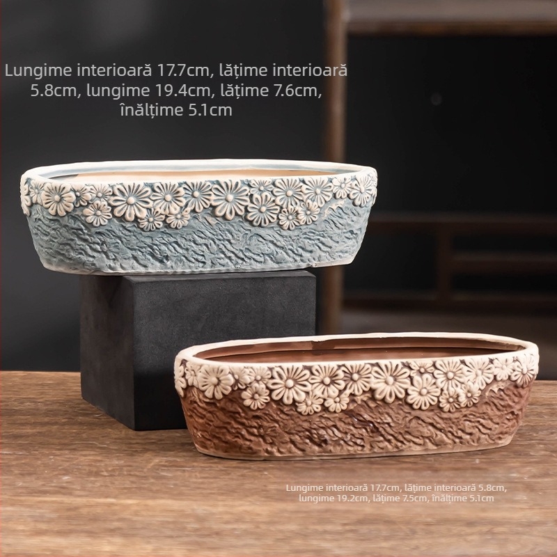 Ghiveci ceramic pentru suculente, oval, diametru mare, respirabil, pentru birou și casă