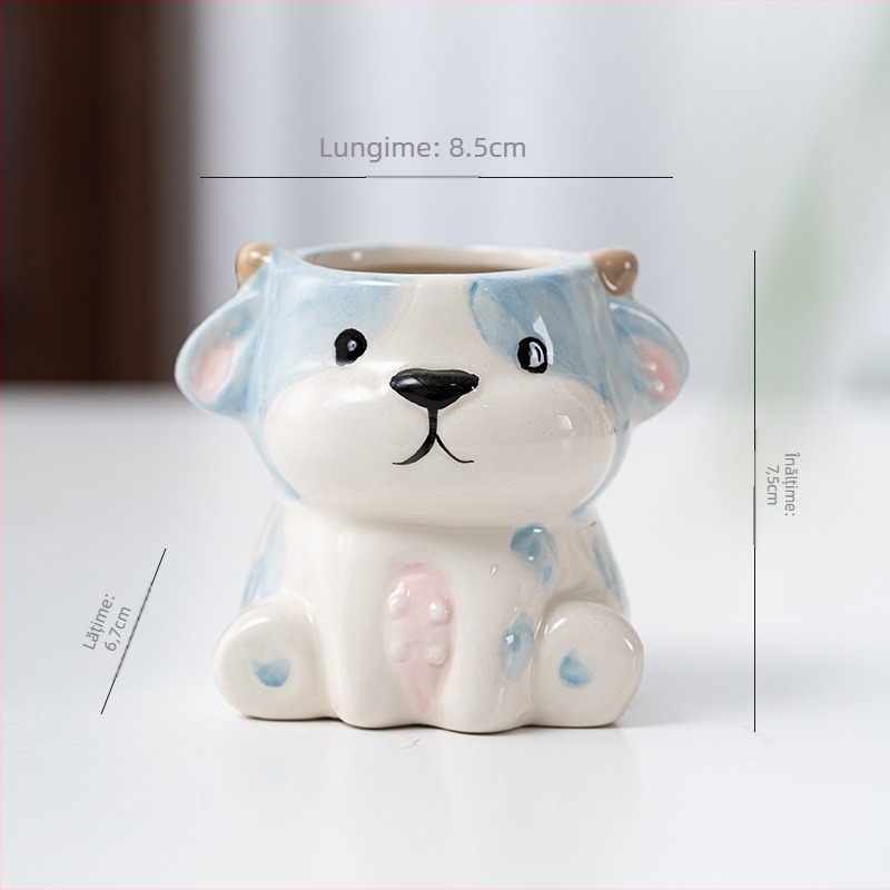 Ghiveci ceramic cu design animat drăguț, stil simplu și drăguț, pentru utilizare pe birou sau podea, potrivit pentru birou și decor casnic