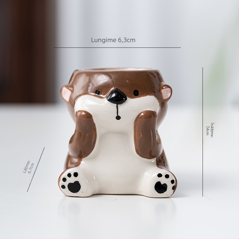 Ghiveci ceramic cu design animat drăguț, stil simplu și drăguț, pentru utilizare pe birou sau podea, potrivit pentru birou și decor casnic