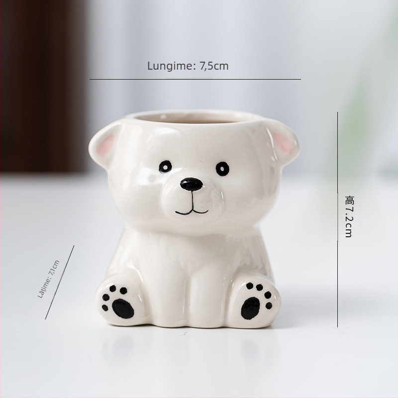 Ghiveci ceramic cu design animat drăguț, stil simplu și drăguț, pentru utilizare pe birou sau podea, potrivit pentru birou și decor casnic