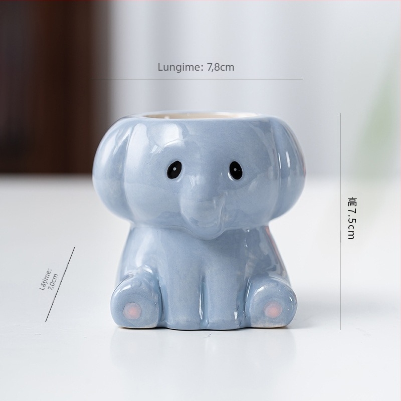 Ghiveci ceramic cu design animat drăguț, stil simplu și drăguț, pentru utilizare pe birou sau podea, potrivit pentru birou și decor casnic