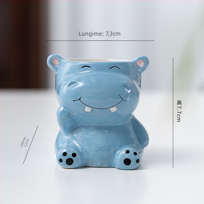 Ghiveci ceramic cu design animat drăguț, stil simplu și drăguț, pentru utilizare pe birou sau podea, potrivit pentru birou și decor casnic