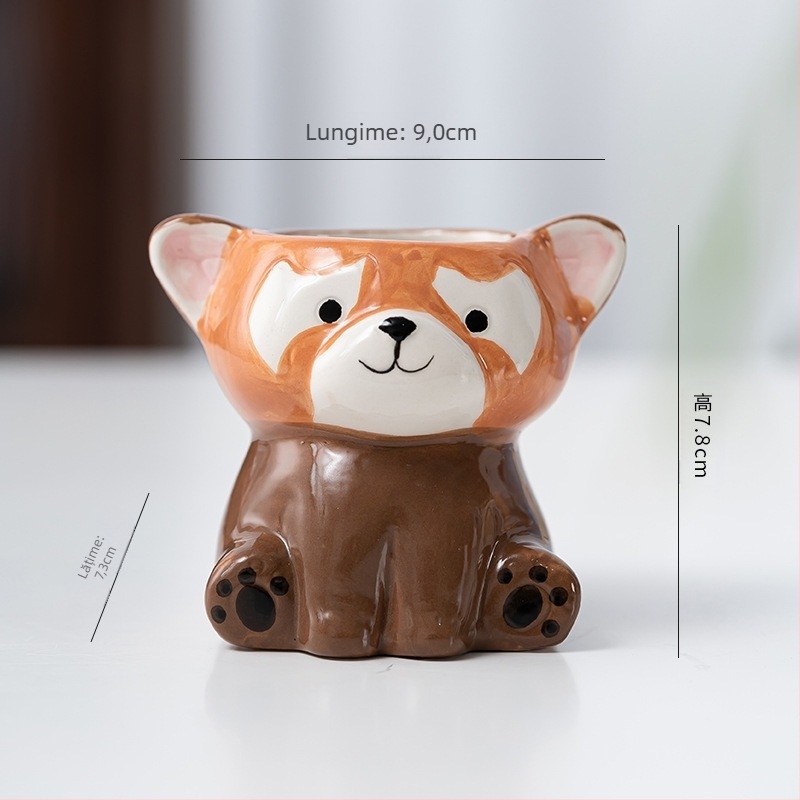 Ghiveci ceramic cu design animat drăguț, stil simplu și drăguț, pentru utilizare pe birou sau podea, potrivit pentru birou și decor casnic
