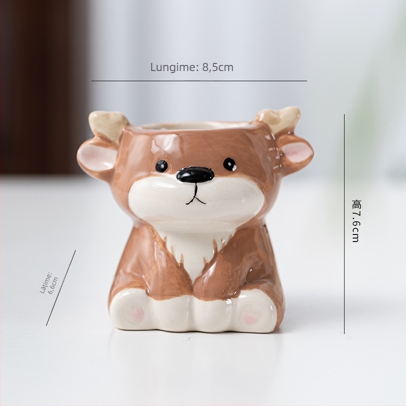 Ghiveci ceramic cu design animat drăguț, stil simplu și drăguț, pentru utilizare pe birou sau podea, potrivit pentru birou și decor casnic
