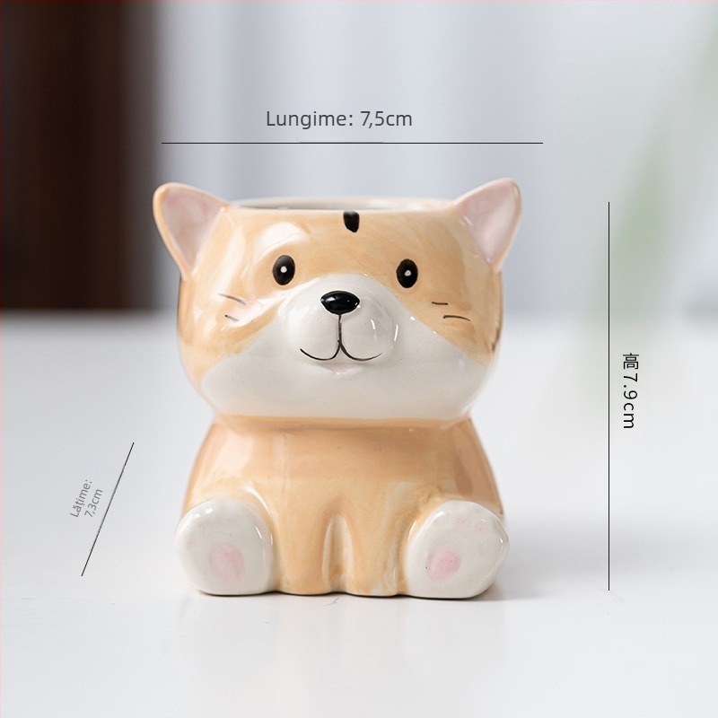Ghiveci ceramic cu design animat drăguț, stil simplu și drăguț, pentru utilizare pe birou sau podea, potrivit pentru birou și decor casnic