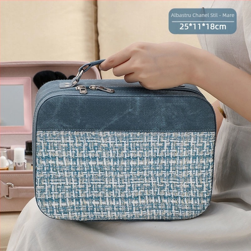 Cutie pentru cosmetice din PU, cu fermoar, încuietoare cu lacăt, roți universale, capacitate mare