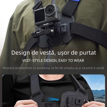 TELESIN suport universal pentru camere de acțiune, compatibil cu GoPro 12, Insta360 X3/X4 și DJI Action 5/4/3