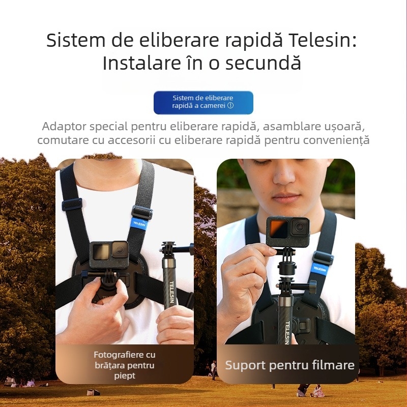 TELESIN suport universal pentru camere de acțiune, compatibil cu GoPro 12, Insta360 X3/X4 și DJI Action 5/4/3