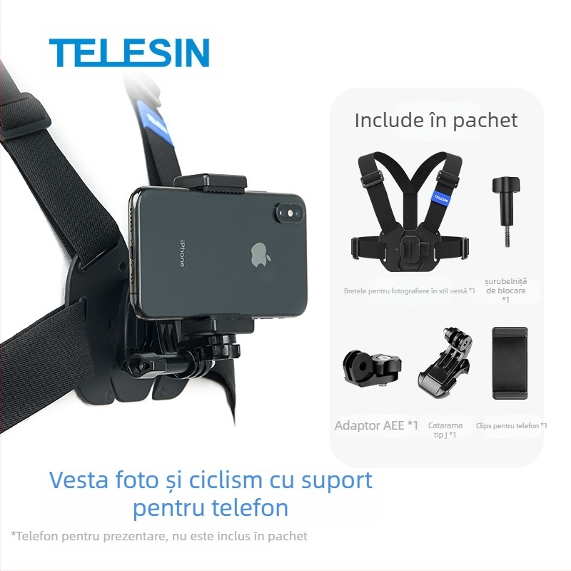 TELESIN suport universal pentru camere de acțiune, compatibil cu GoPro 12, Insta360 X3/X4 și DJI Action 5/4/3