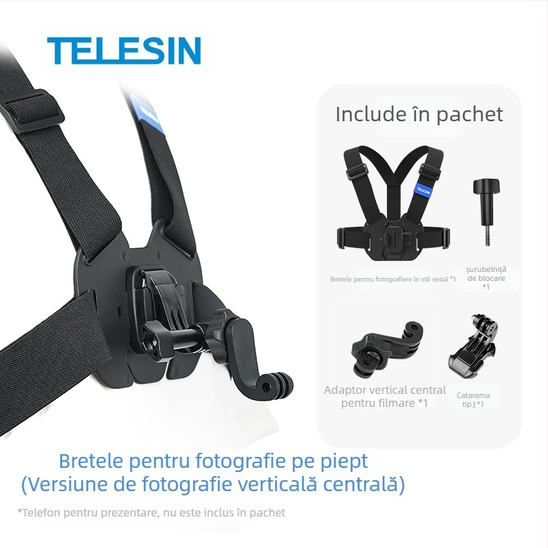 TELESIN suport universal pentru camere de acțiune, compatibil cu GoPro 12, Insta360 X3/X4 și DJI Action 5/4/3