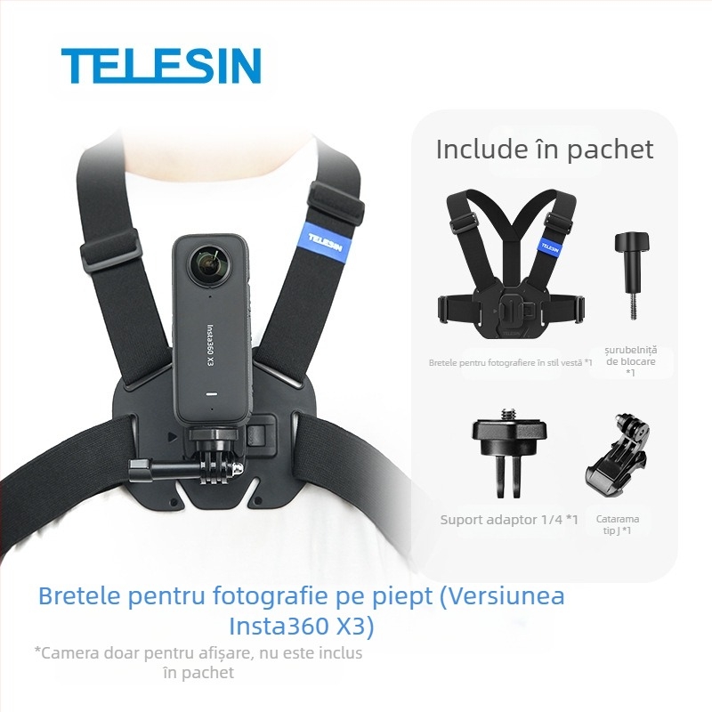 TELESIN suport universal pentru camere de acțiune, compatibil cu GoPro 12, Insta360 X3/X4 și DJI Action 5/4/3