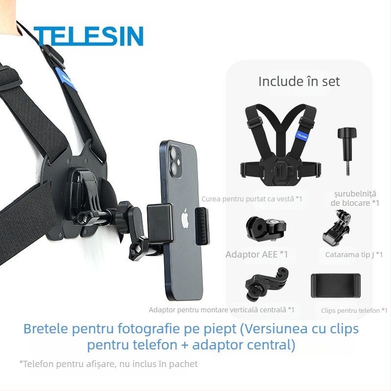 TELESIN suport universal pentru camere de acțiune, compatibil cu GoPro 12, Insta360 X3/X4 și DJI Action 5/4/3