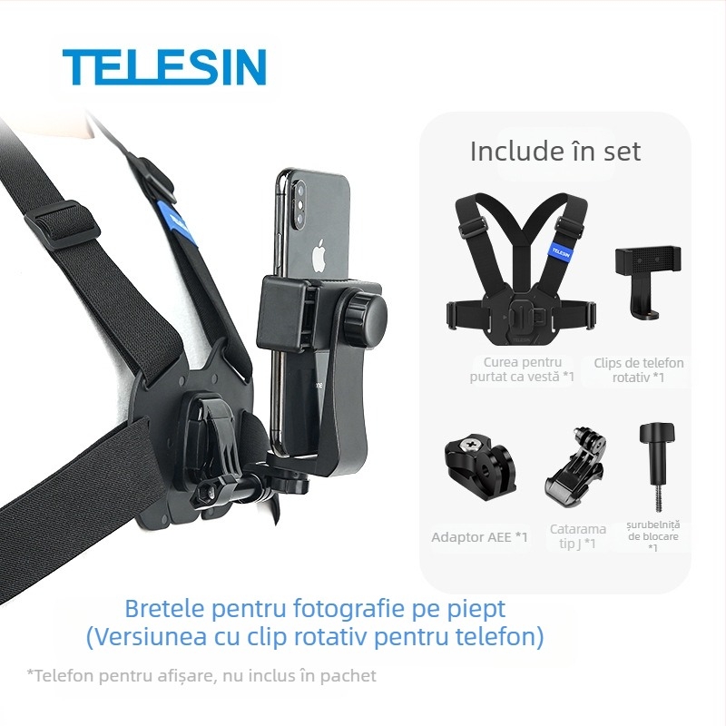 TELESIN suport universal pentru camere de acțiune, compatibil cu GoPro 12, Insta360 X3/X4 și DJI Action 5/4/3