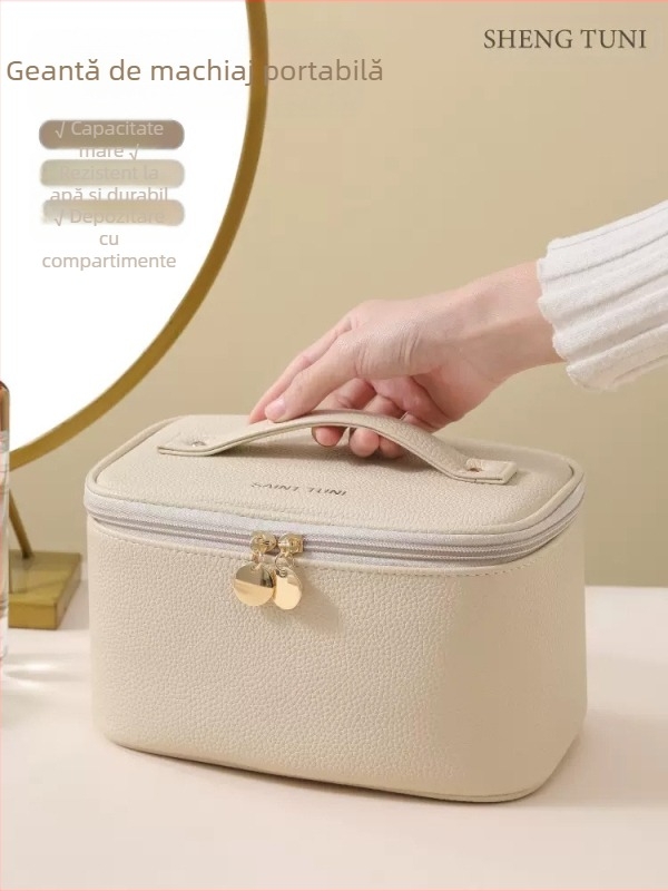 Geantă de cosmetică cu compartimente, capacitate mare, material PU, impermeabilă, pentru călătorii, pentru femei