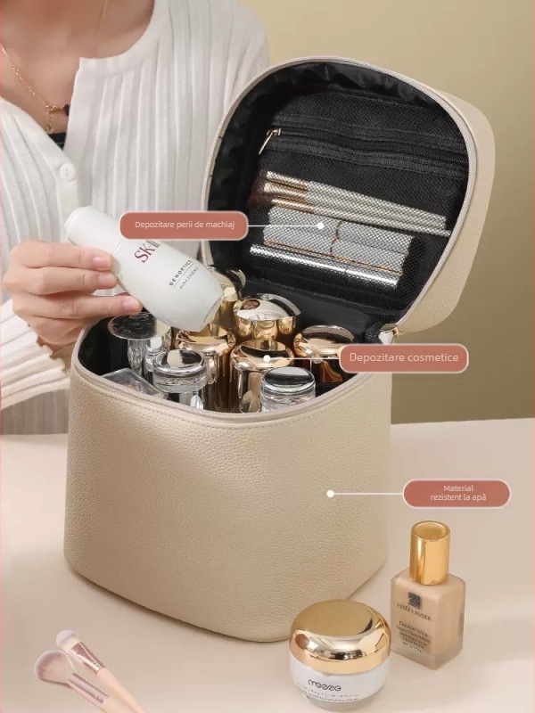 Geantă de cosmetică cu compartimente, capacitate mare, material PU, impermeabilă, pentru călătorii, pentru femei
