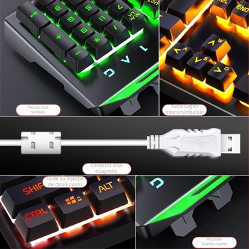 Tastatură de gaming Silver Carving V2, 104 tasteuri, cablată, cu suport pentru mână, Crater Architecture