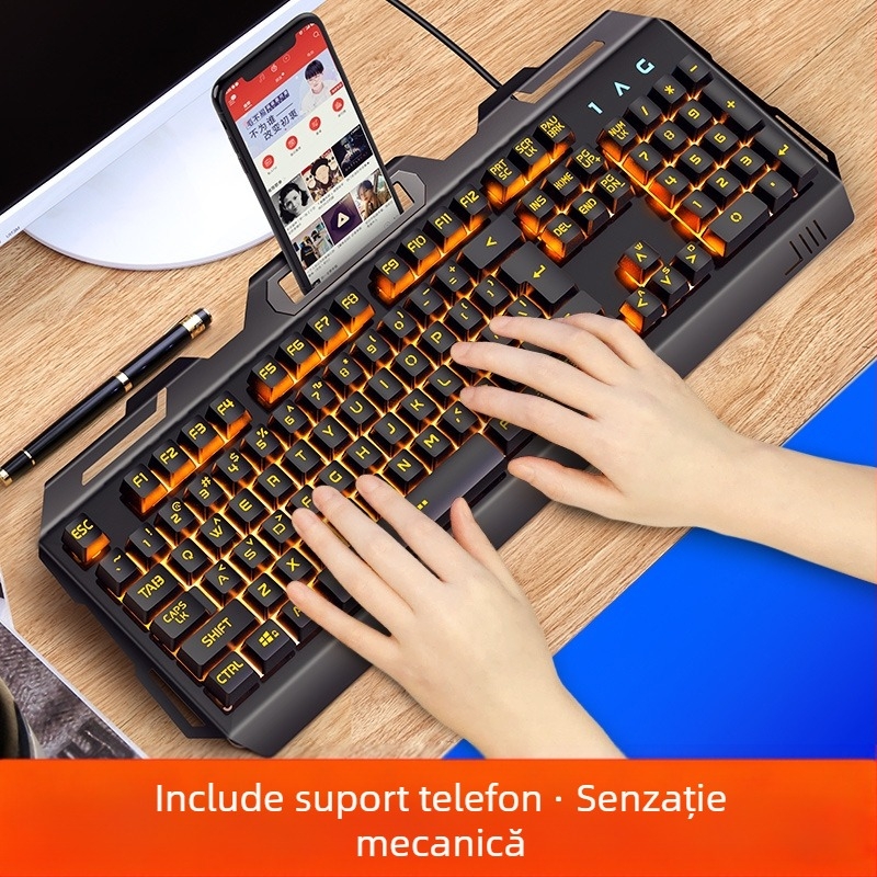 Tastatură de gaming Silver Carving V2, 104 tasteuri, cablată, cu suport pentru mână, Crater Architecture