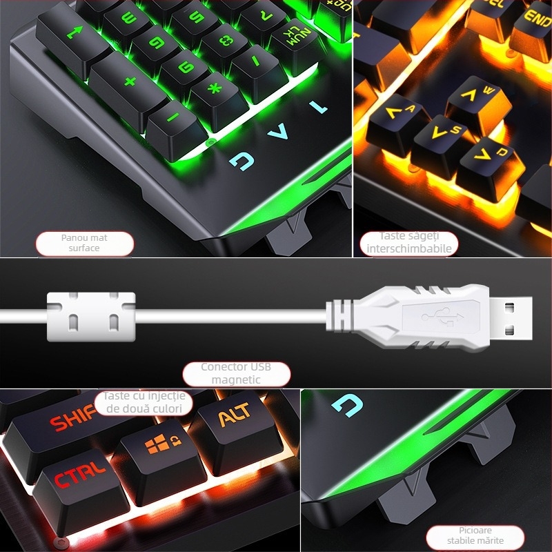 Tastatură de gaming Silver Carving V2, 104 tasteuri, cablată, cu suport pentru mână, Crater Architecture