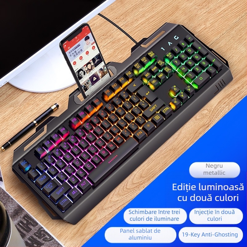 Tastatură de gaming Silver Carving V2, 104 tasteuri, cablată, cu suport pentru mână, Crater Architecture