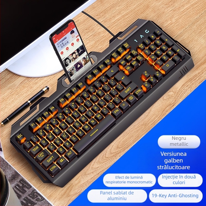 Tastatură de gaming Silver Carving V2, 104 tasteuri, cablată, cu suport pentru mână, Crater Architecture