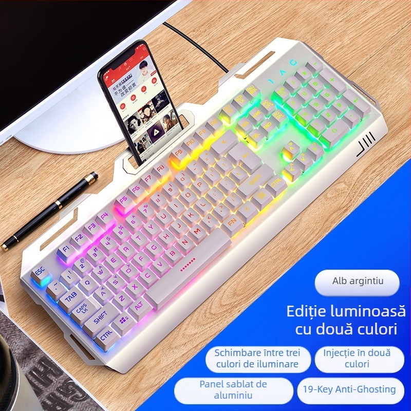 Tastatură de gaming Silver Carving V2, 104 tasteuri, cablată, cu suport pentru mână, Crater Architecture