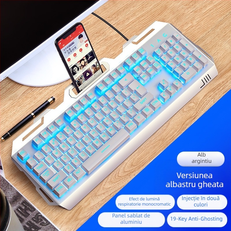 Tastatură de gaming Silver Carving V2, 104 tasteuri, cablată, cu suport pentru mână, Crater Architecture