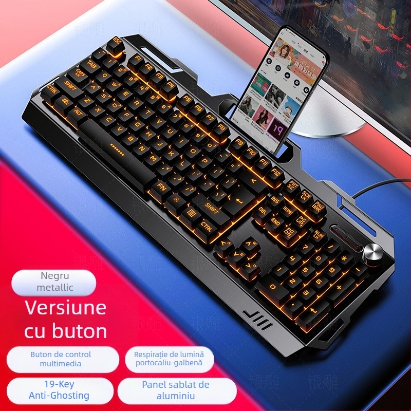 Tastatură de gaming Silver Carving V2, 104 tasteuri, cablată, cu suport pentru mână, Crater Architecture