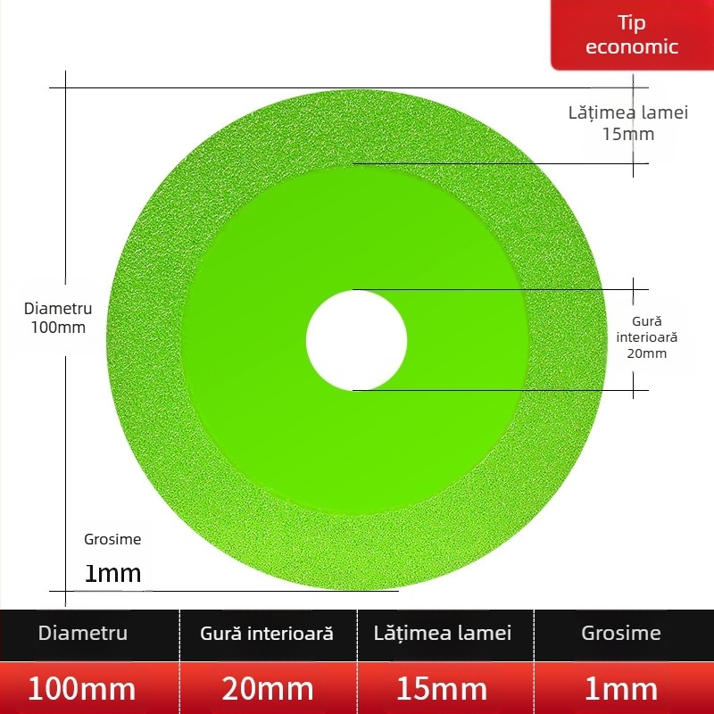 Disc diamantat ultraușor pentru sticlă, ceramică, jad și plăci – brazare, model 100-15, Jidu